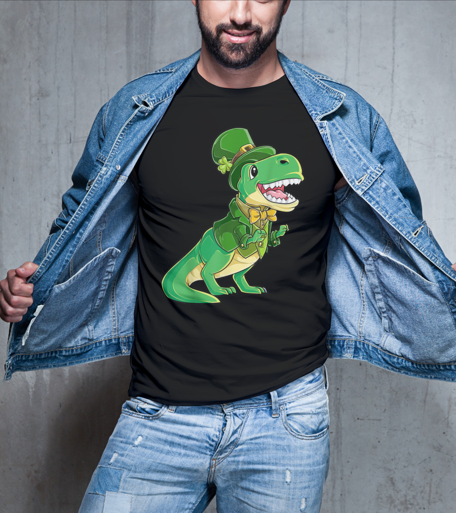 St Patricks Day Dinosaur Leprechaun Irish Boys T-Shirt