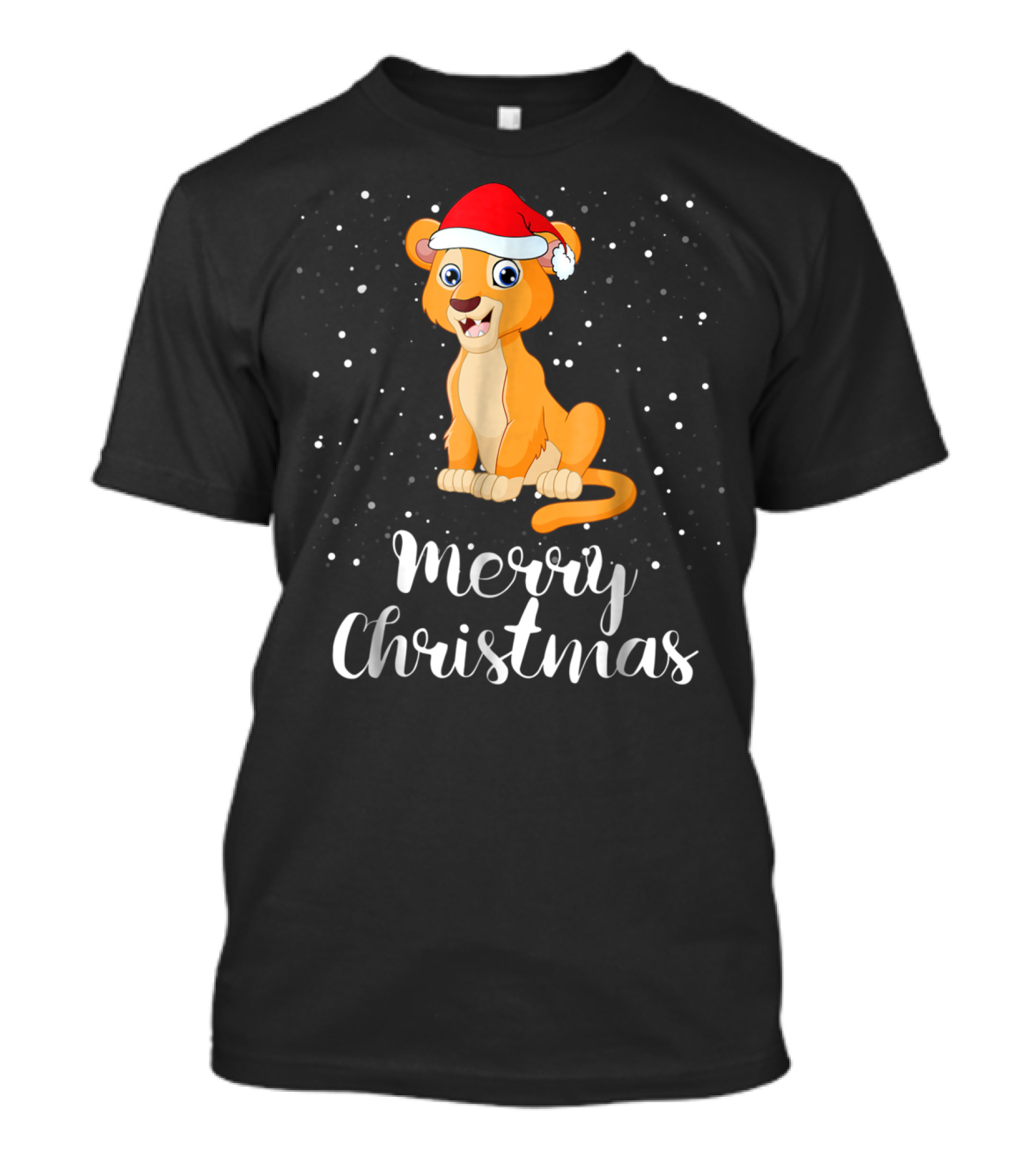 Lioness Merry Christmas Matching Family Group Santa Hat Snowfall T-Shirt