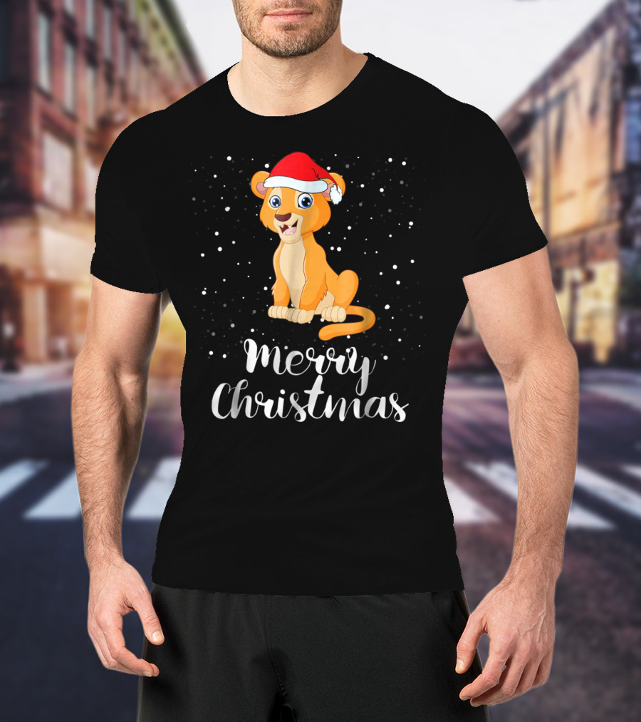 Lioness Merry Christmas Matching Family Group Santa Hat Snowfall T-Shirt