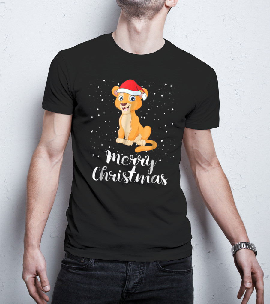 Lioness Merry Christmas Matching Family Group Santa Hat Snowfall T-Shirt