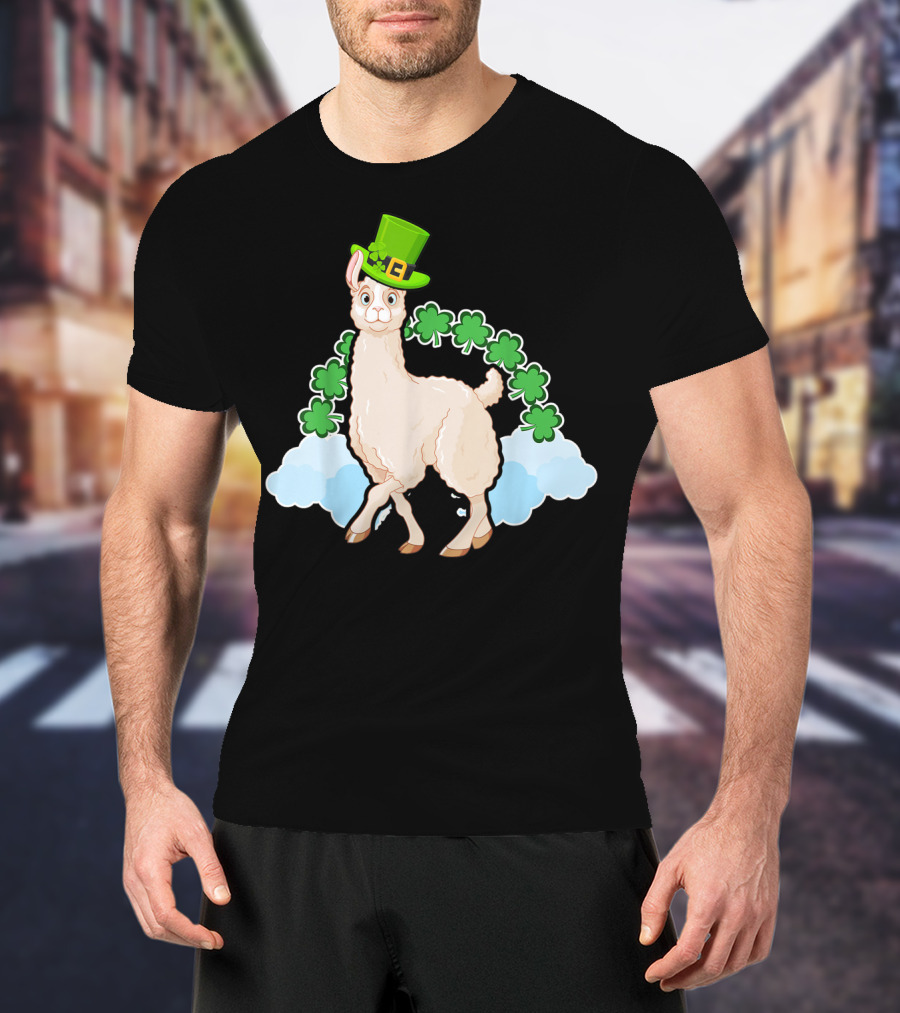 Llama St Patricks Day Rainbow Shamrocks Leprechaun Hat T-Shirt