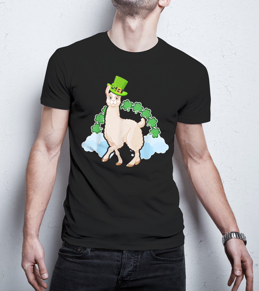 Llama St Patricks Day Rainbow Shamrocks Leprechaun Hat T-Shirt
