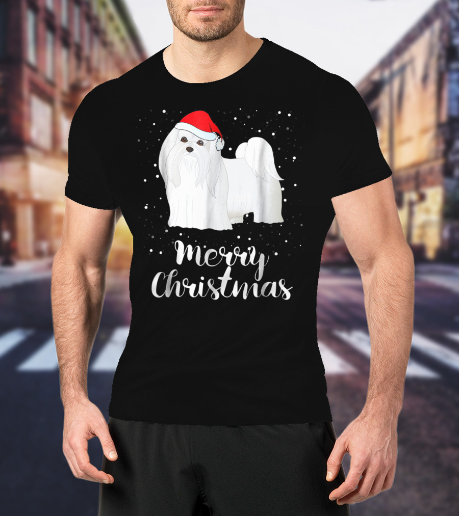 Maltese Merry Christmas With Santa Hat Matching Family Group T-Shirt