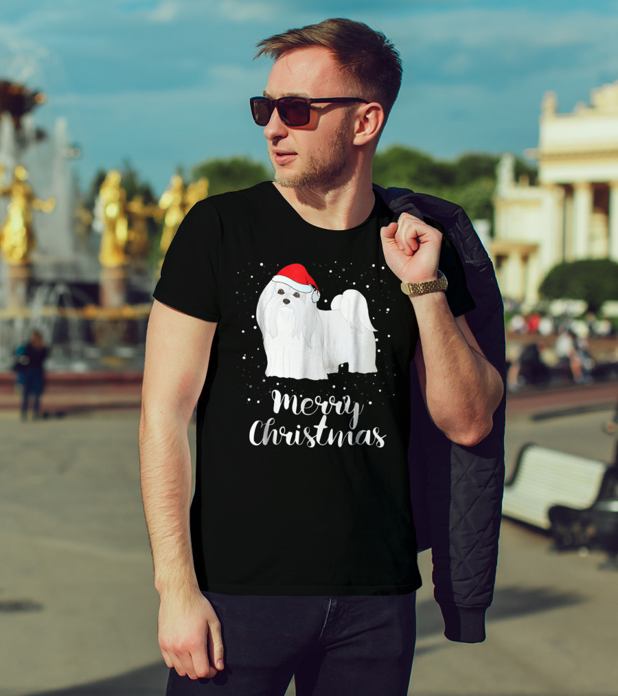 Maltese Merry Christmas With Santa Hat Matching Family Group T-Shirt