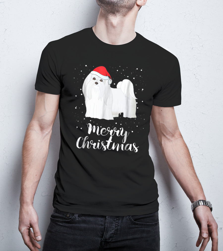 Maltese Merry Christmas With Santa Hat Matching Family Group T-Shirt