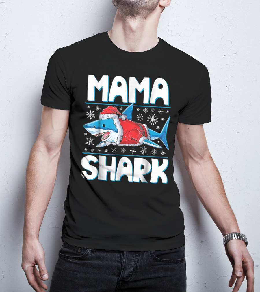 Mama Shark Santa Festive Snowflakes T-Shirt