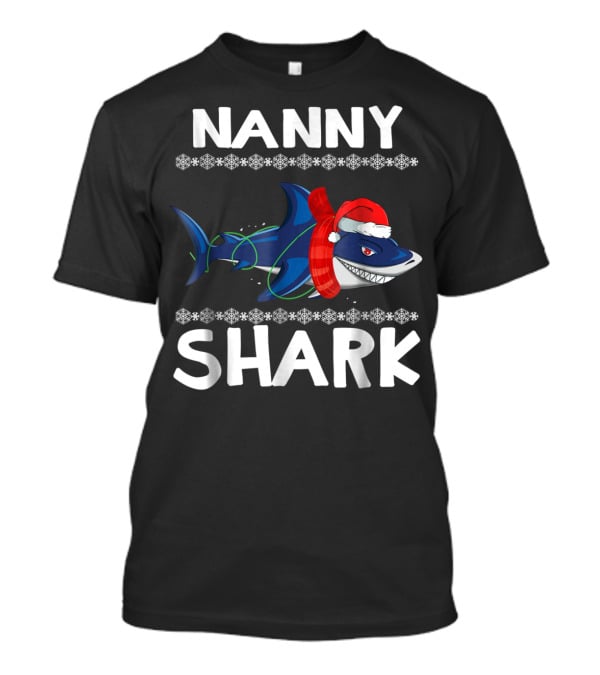 Nanny Shark Christmas Family Santa Hat Snowflakes T-Shirt