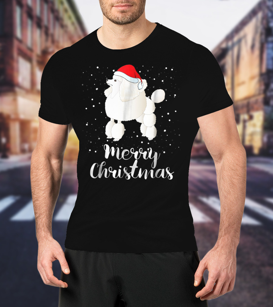 Merry Christmas Poodle Funny Santa Hat Matching Family Group T-Shirt