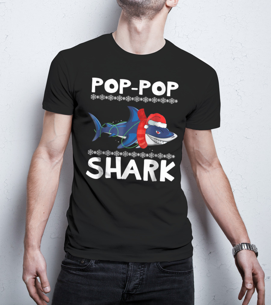 Pop-Pop Shark Santa Hat Christmas Family T-Shirt