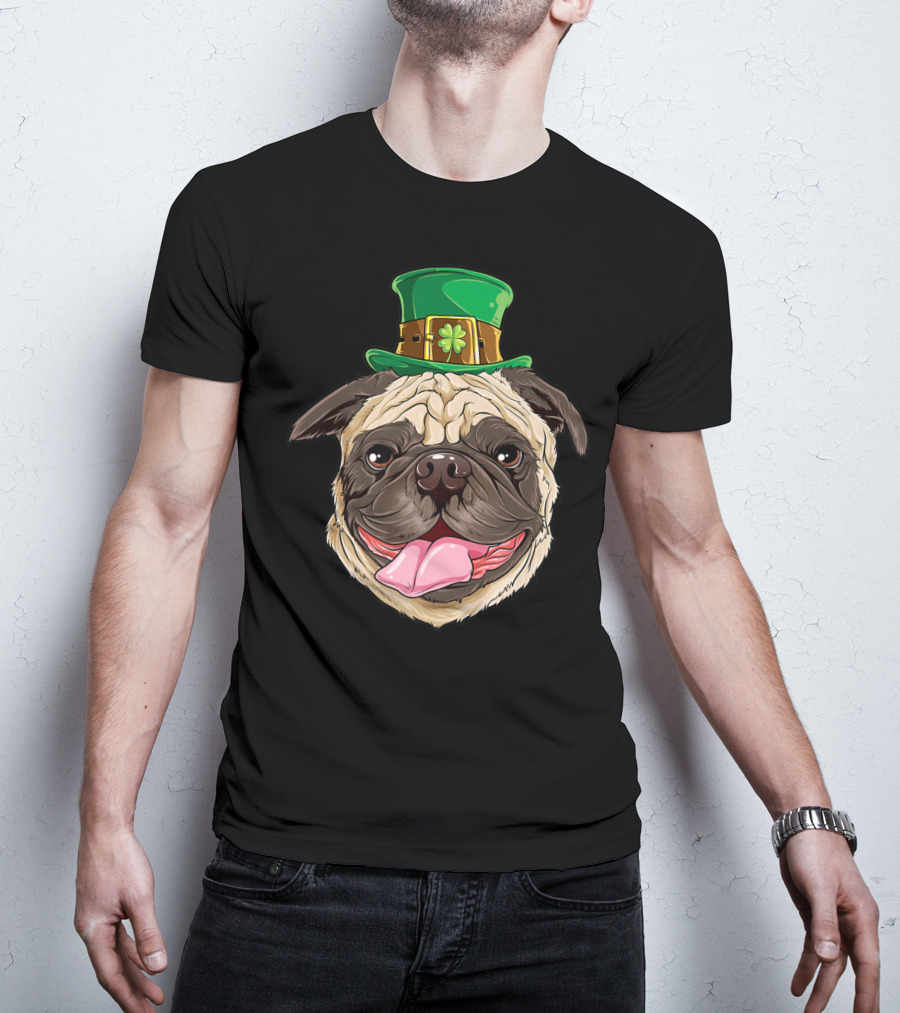 Pug Leprechaun St Patricks Day Funny Dog Wearing Green Hat T-Shirt