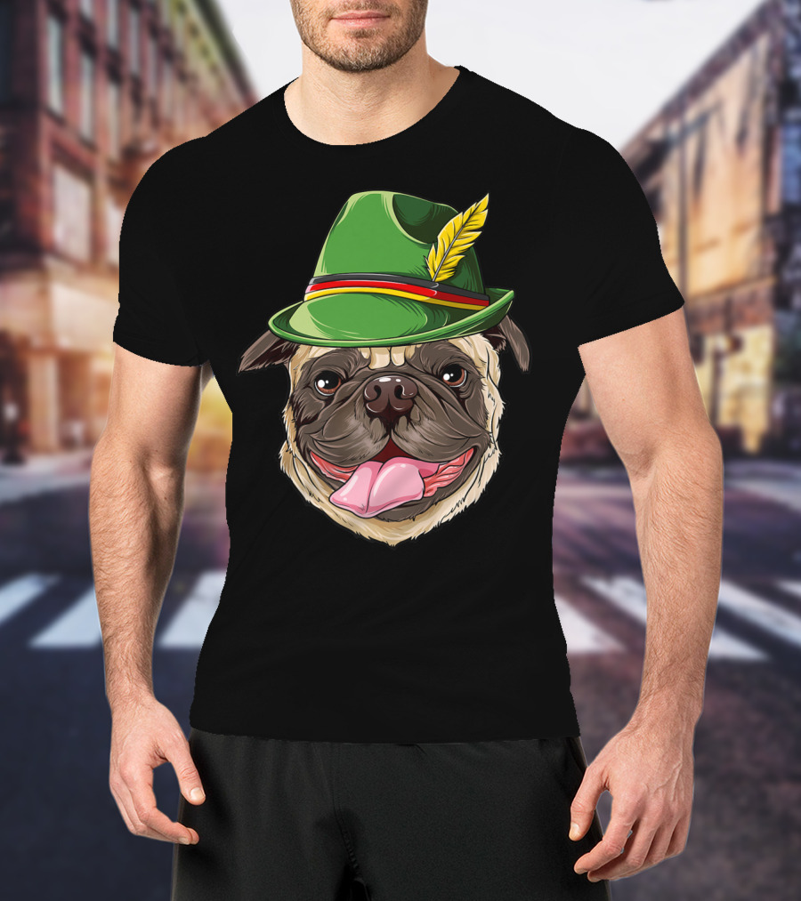 Pug Oktoberfest Pugtoberfest Boys Lederhosen Hat T-Shirt