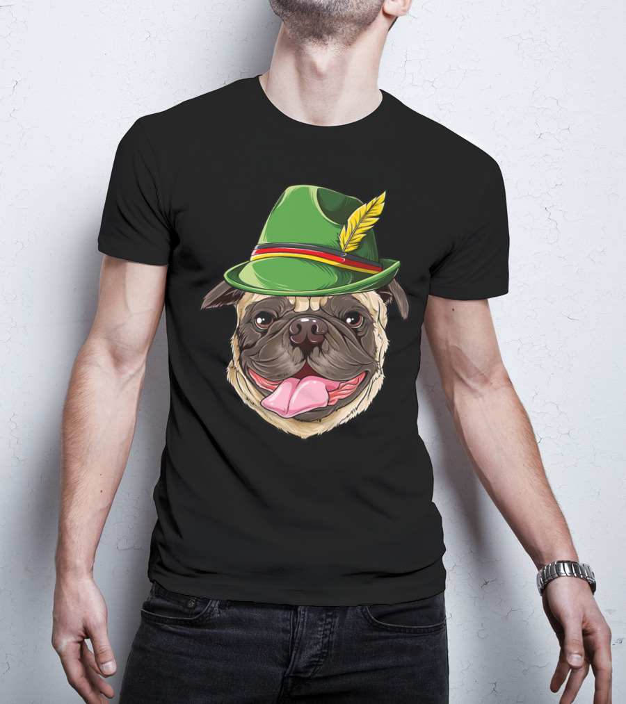 Pug Oktoberfest Pugtoberfest Boys Lederhosen Hat T-Shirt