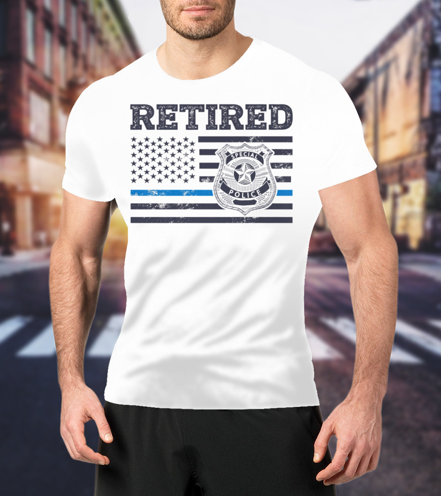 Retied Special Police Badge Thin Blue Line American Flag T-Shirt