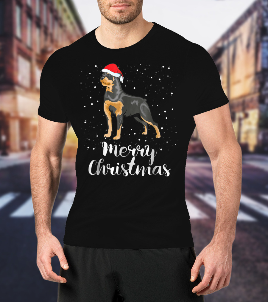 Merry Christmas Rottweiler Santa Hat Snowfest Matching Family Group T-Shirt