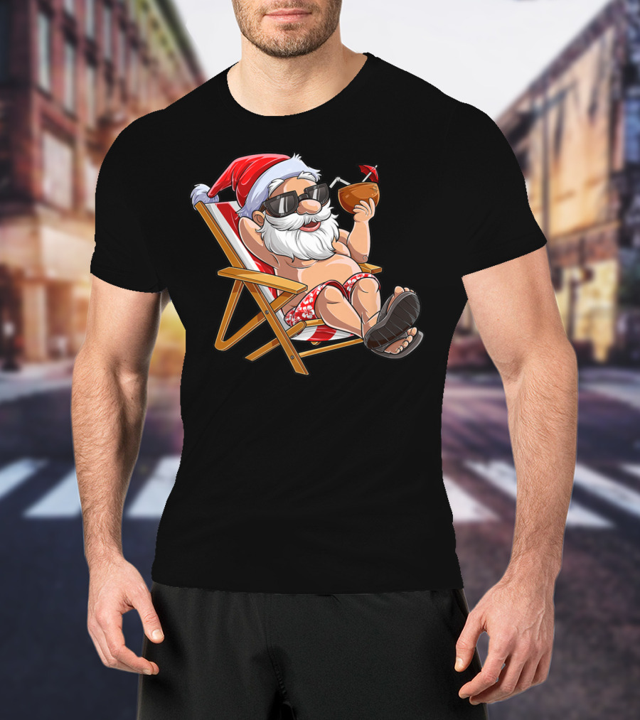 Santa Enjoying Summer Vibes With A Coconut Drink T-Shirt