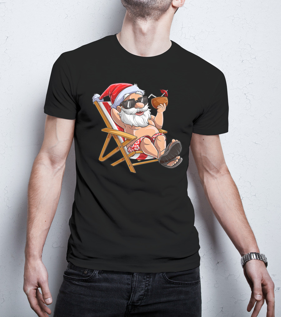 Santa Enjoying Summer Vibes With A Coconut Drink T-Shirt