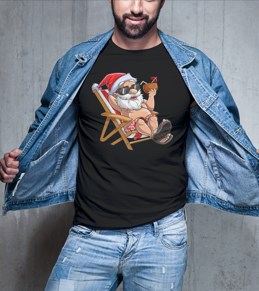 Santa Enjoying Summer Vibes With A Coconut Drink T-Shirt