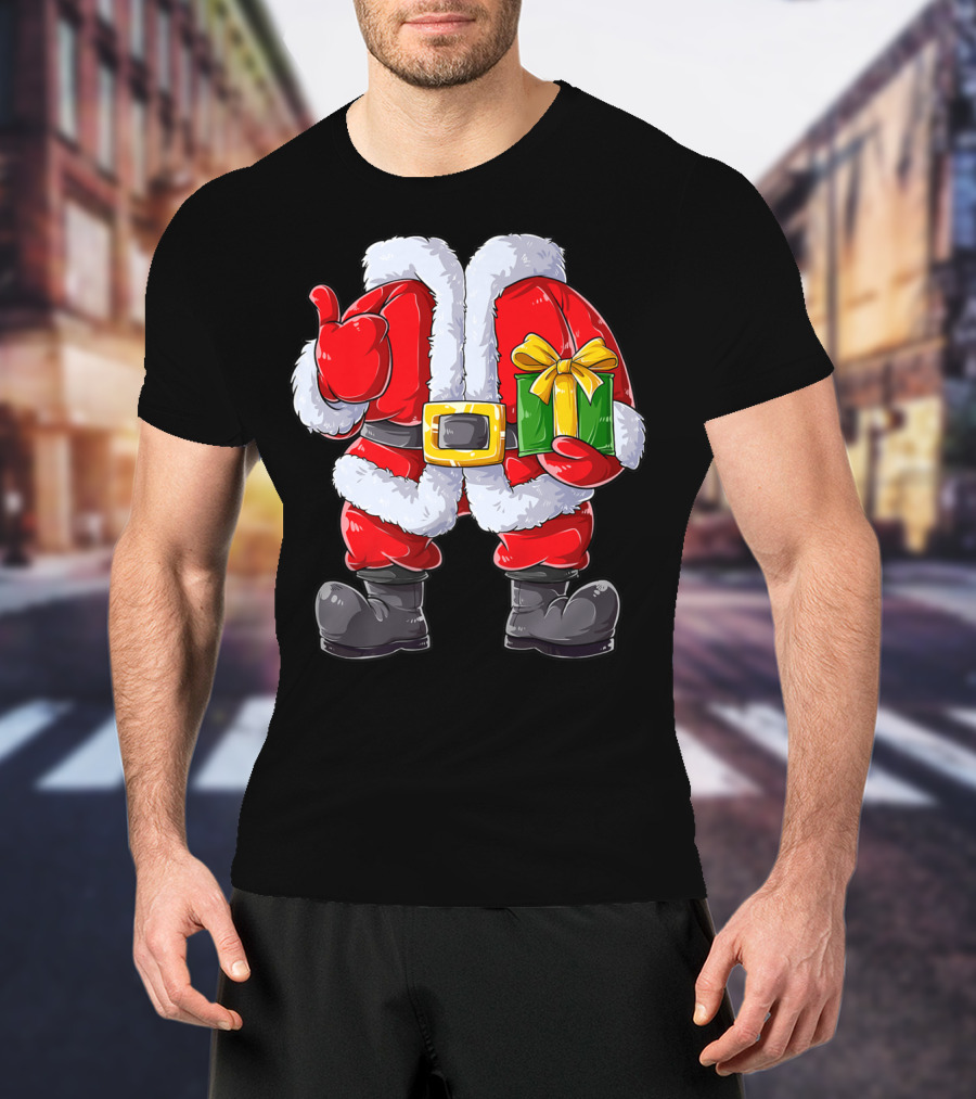 Santa Claus Costume With Gift Holiday Boys Christmas T-Shirt