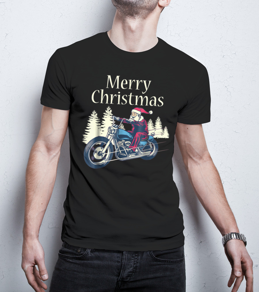Merry Christmas Santa Claus Riding Motorcycle T-Shirt