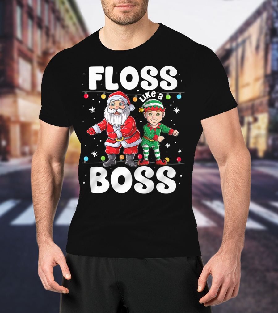 Floss Like A Boss Santa Elf Dance Christmas Lights T-Shirt