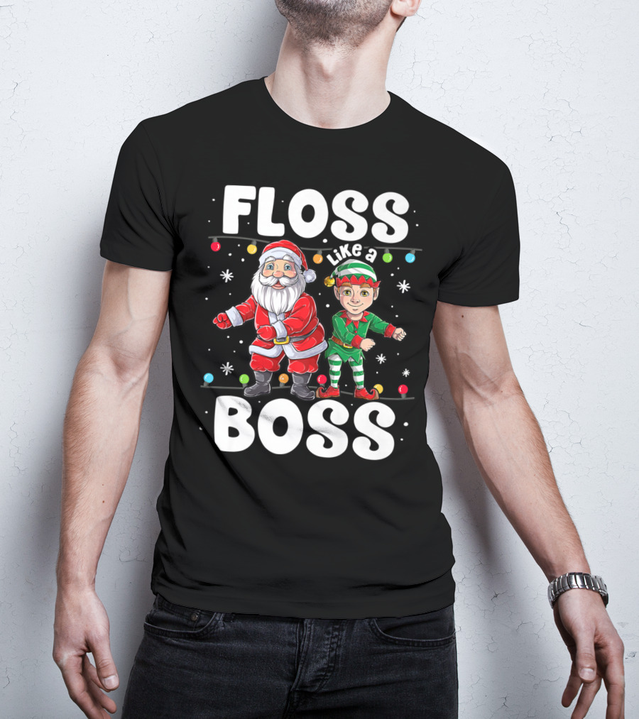 Floss Like A Boss Santa Elf Dance Christmas Lights T-Shirt