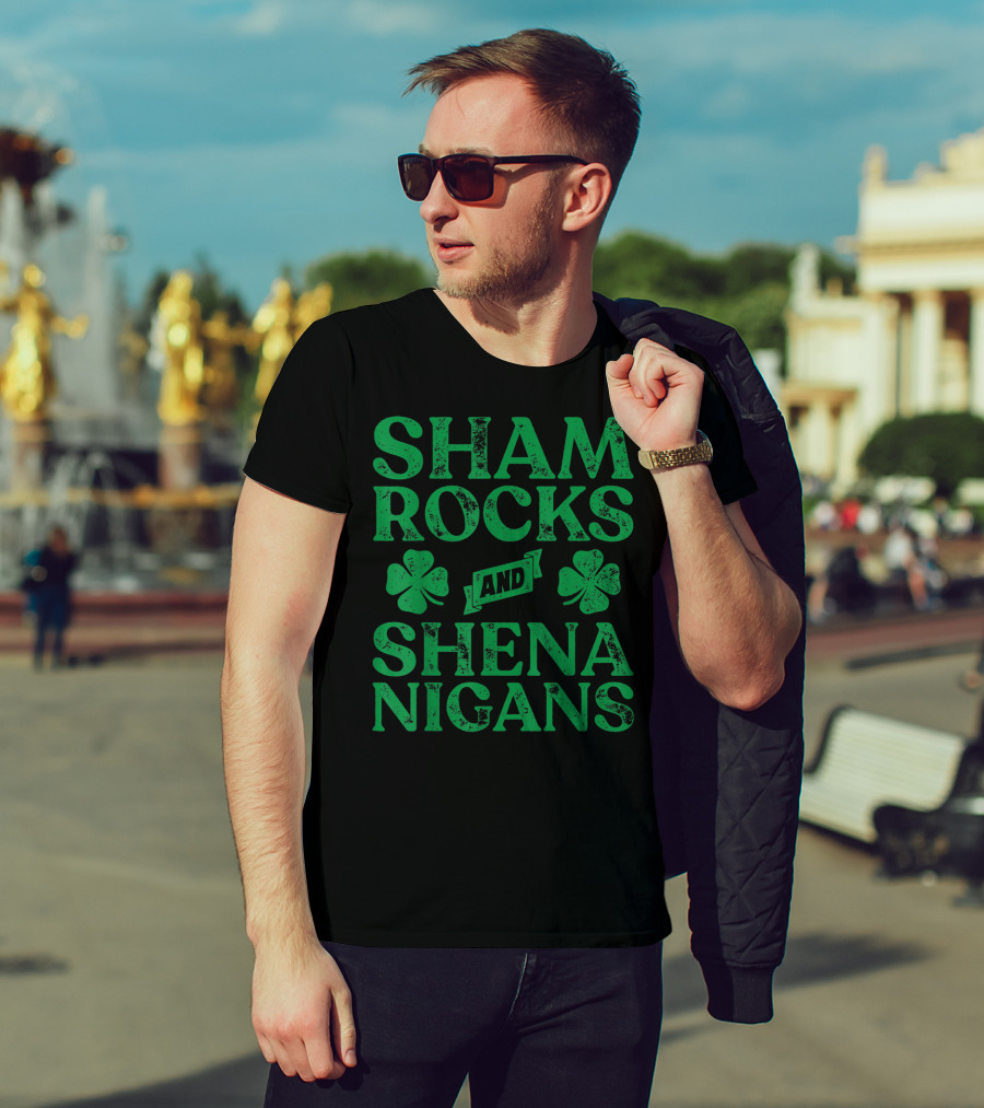 SHAMROCKS AND SHENANIGANS Clover Symbols Green St. Patrick's Day Fun T-Shirt