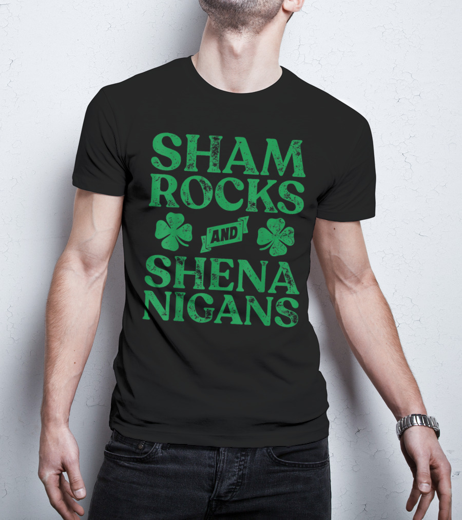 SHAMROCKS AND SHENANIGANS Clover Symbols Green St. Patrick's Day Fun T-Shirt