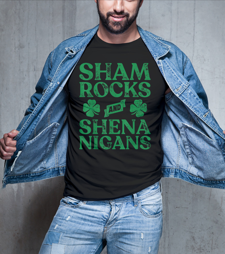 SHAMROCKS AND SHENANIGANS Clover Symbols Green St. Patrick's Day Fun T-Shirt