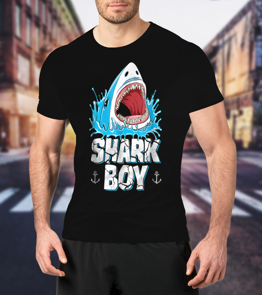SHARK BOY Fierce Shark With Splashes And Anchors T-Shirt
