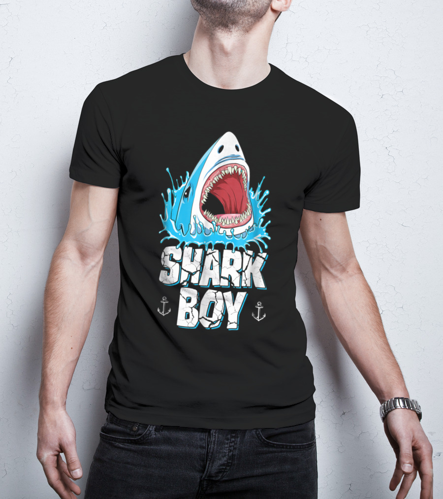 SHARK BOY Fierce Shark With Splashes And Anchors T-Shirt
