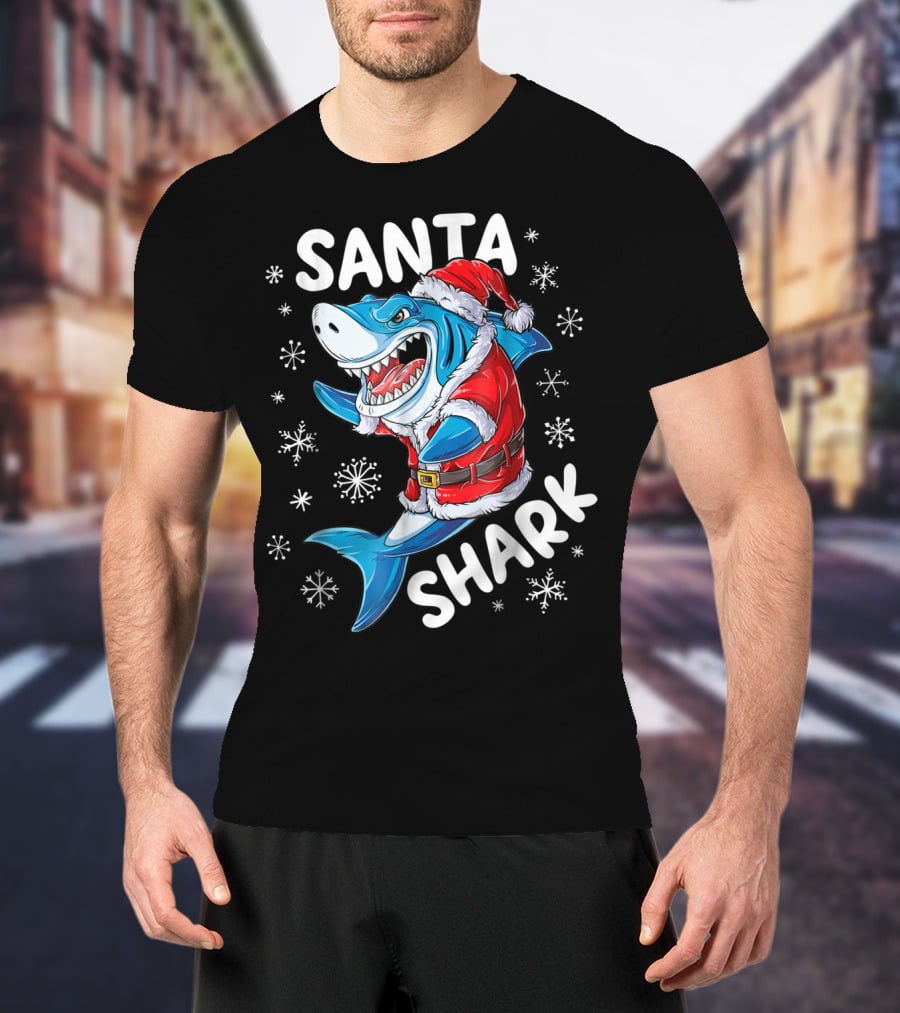 Santa Shark Christmas Boys Men T-Shirt
