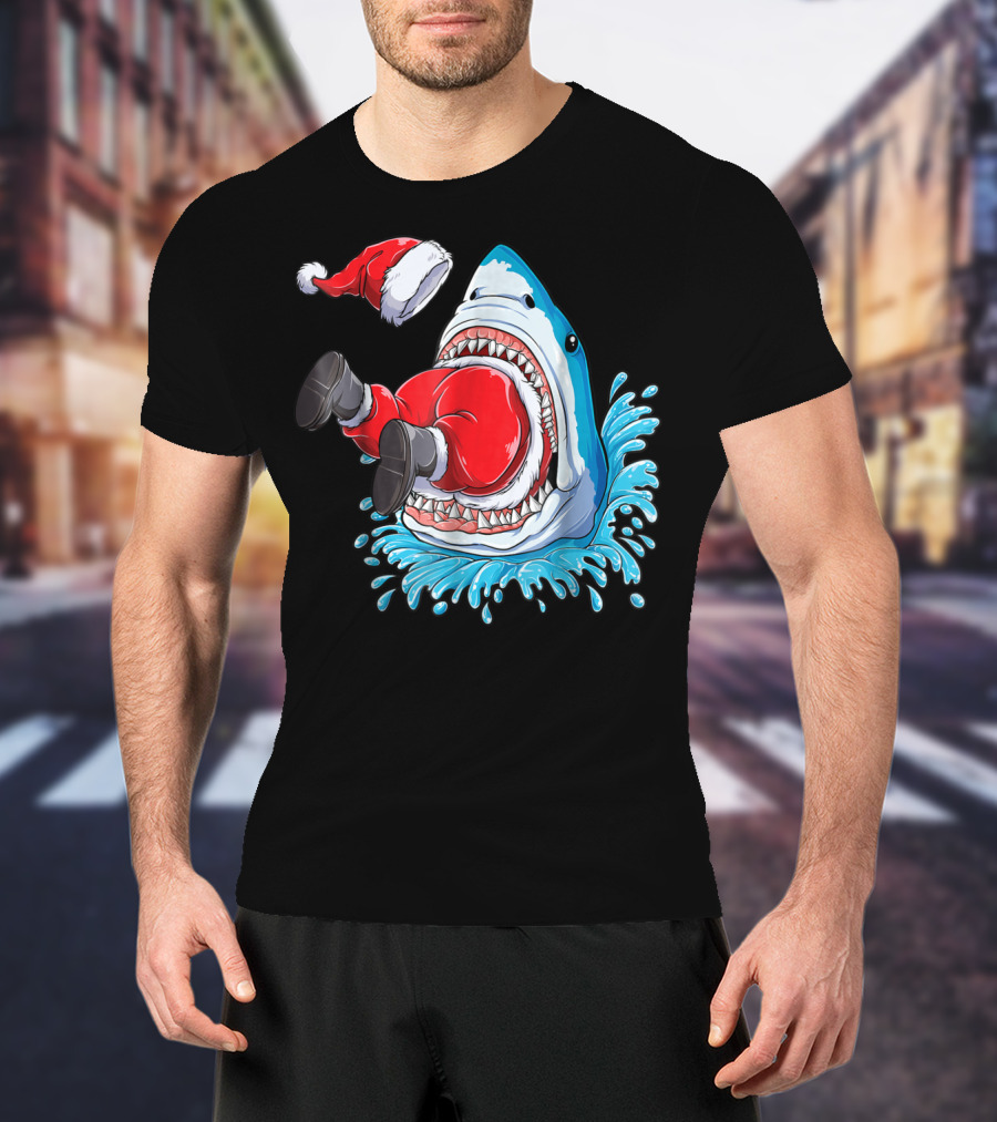 Merry Sharkmas Santa Claus Shark Christmas Holiday Fun T-Shirt