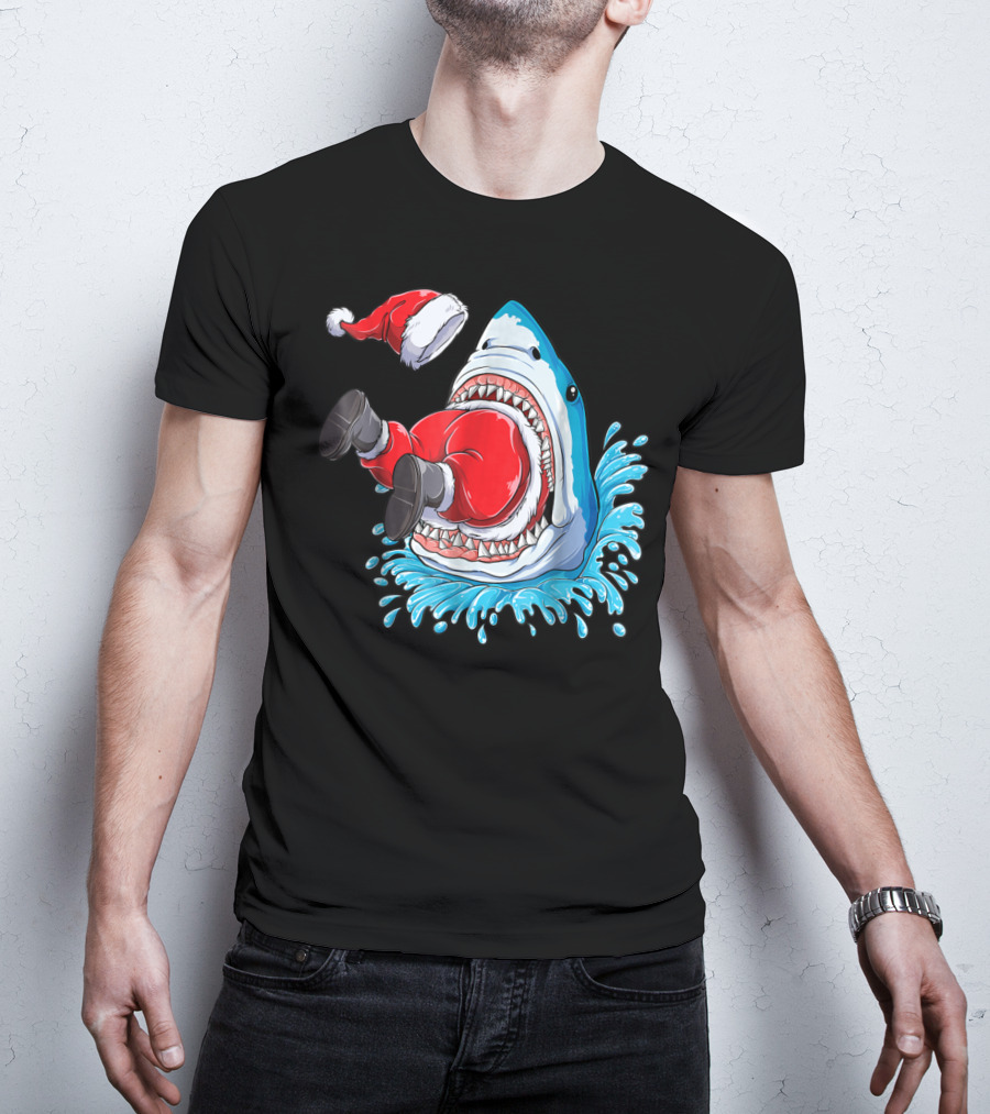 Merry Sharkmas Santa Claus Shark Christmas Holiday Fun T-Shirt