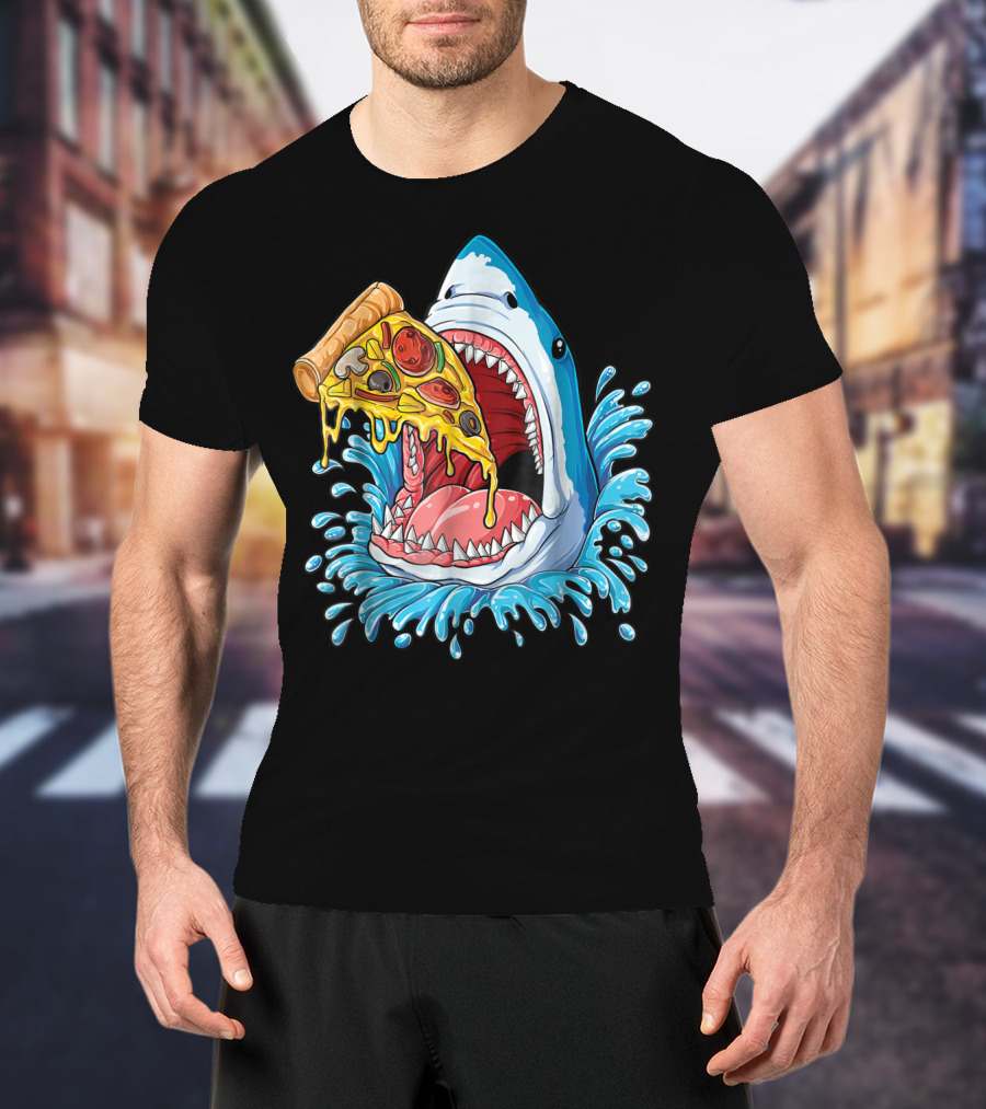 Shark Eating Pizza Splash Kids Boys Food Lovers T-Shirt