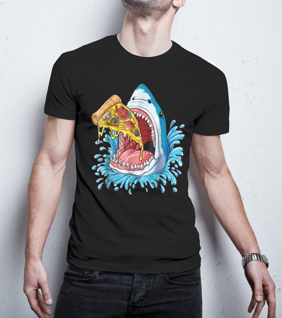 Shark Eating Pizza Splash Kids Boys Food Lovers T-Shirt