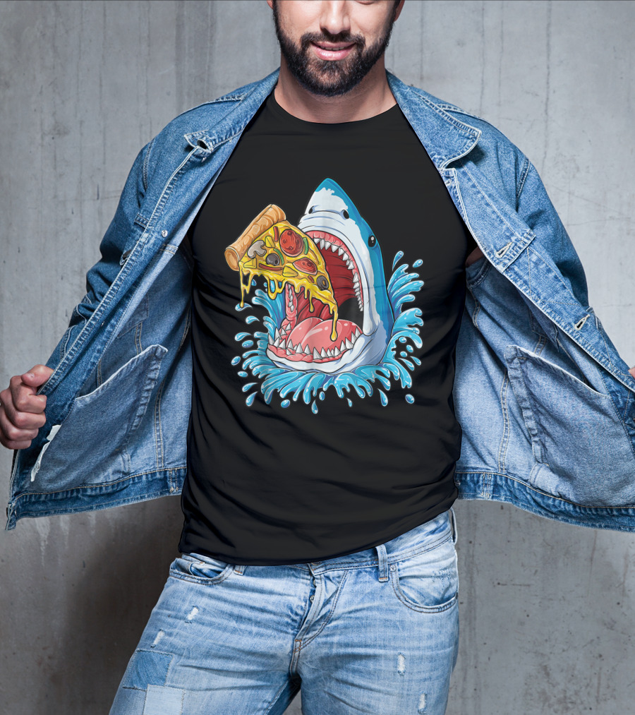 Shark Eating Pizza Splash Kids Boys Food Lovers T-Shirt