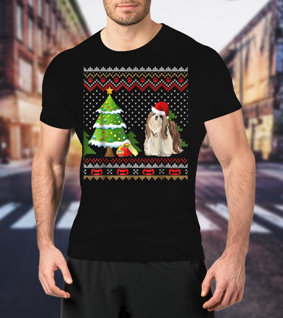 Shih Tzu Santa Christmas Ugly Dog Sweater Tree T-Shirt