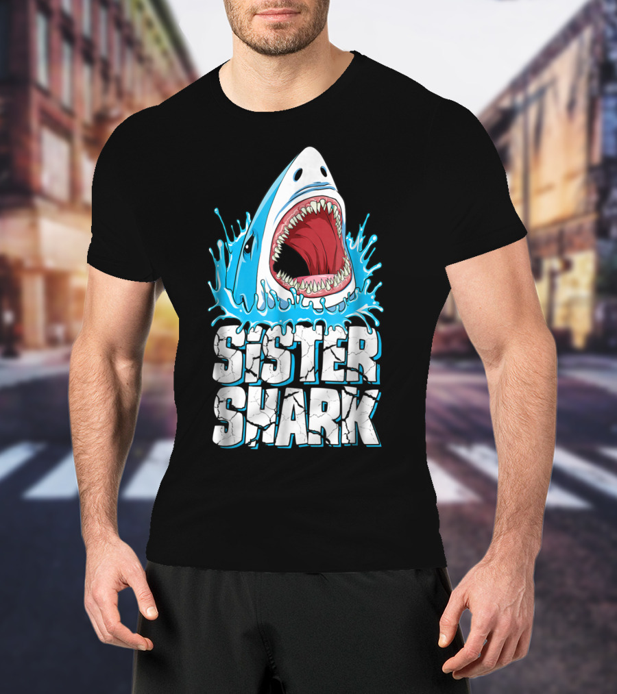 Sister Shark Family Splashing Water Jaws Open T-Shirt