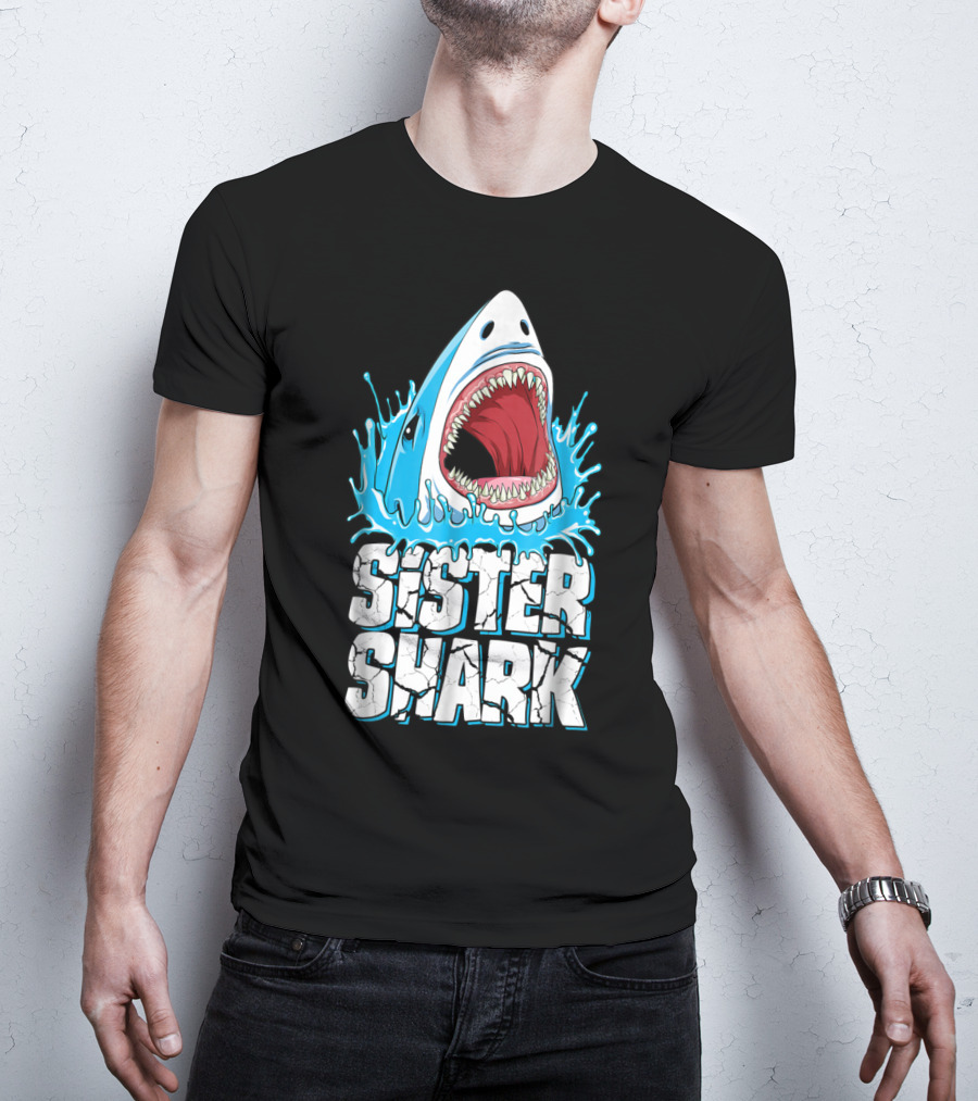 Sister Shark Family Splashing Water Jaws Open T-Shirt