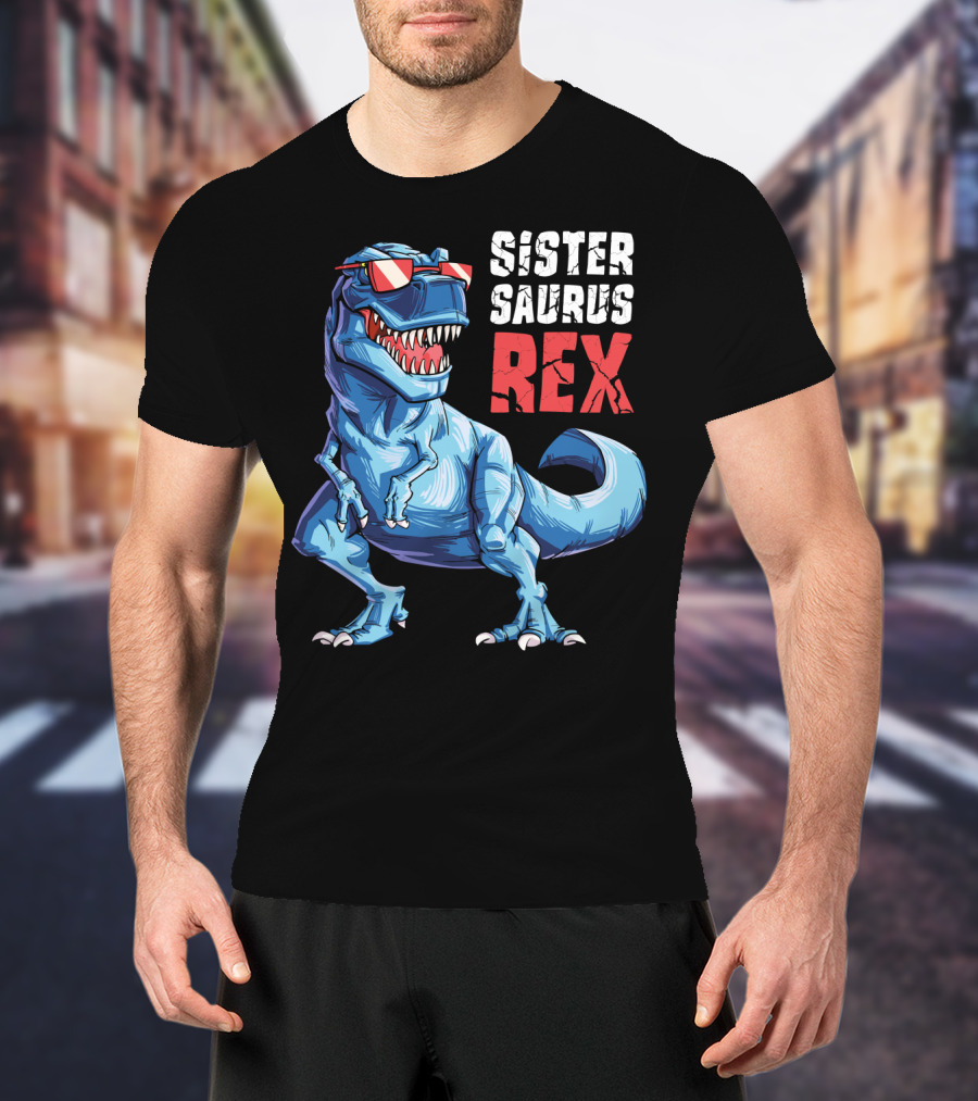 Sister Saurus Rex Dinosaur With Sunglasses T-Shirt