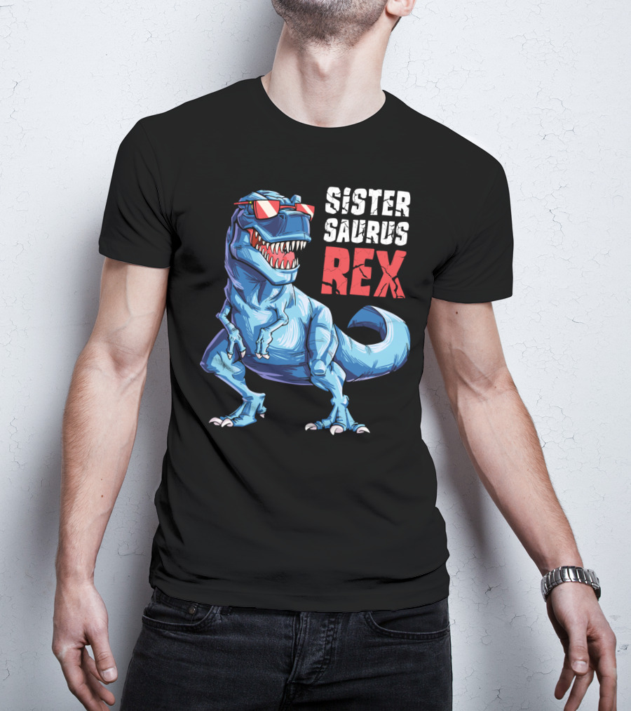 Sister Saurus Rex Dinosaur With Sunglasses T-Shirt