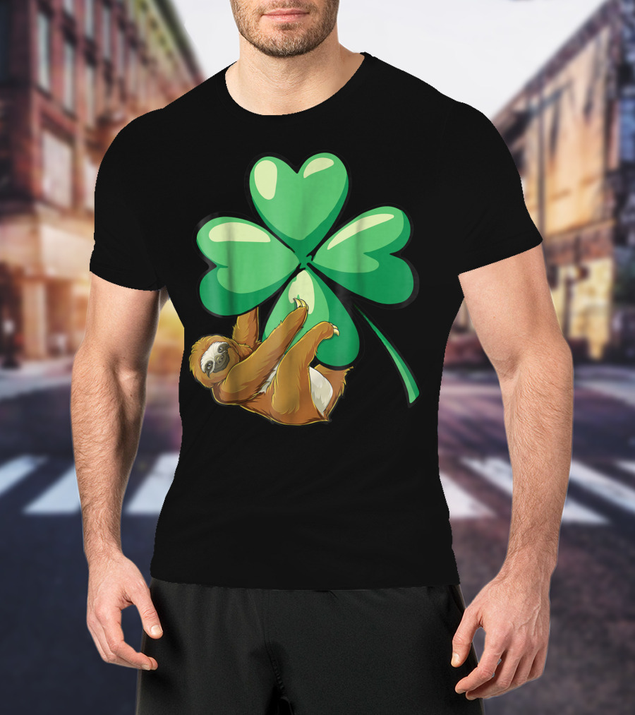 St Patricks Day Sloth Hugging Shamrock T-Shirt
