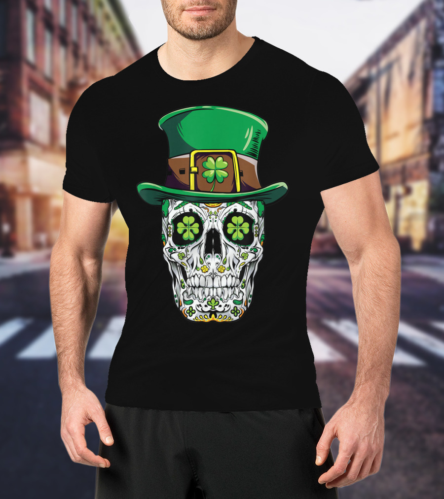 Sugar Skull Clover Top Hat T-Shirt