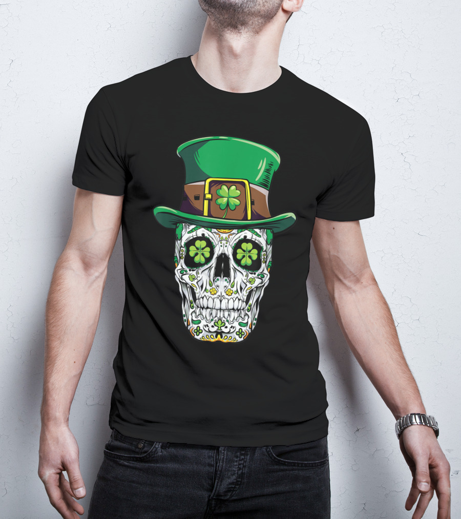 Sugar Skull Clover Top Hat T-Shirt