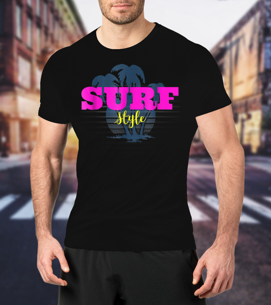 Surf Style Palm Tree Surfing Retro Vibe T-Shirt