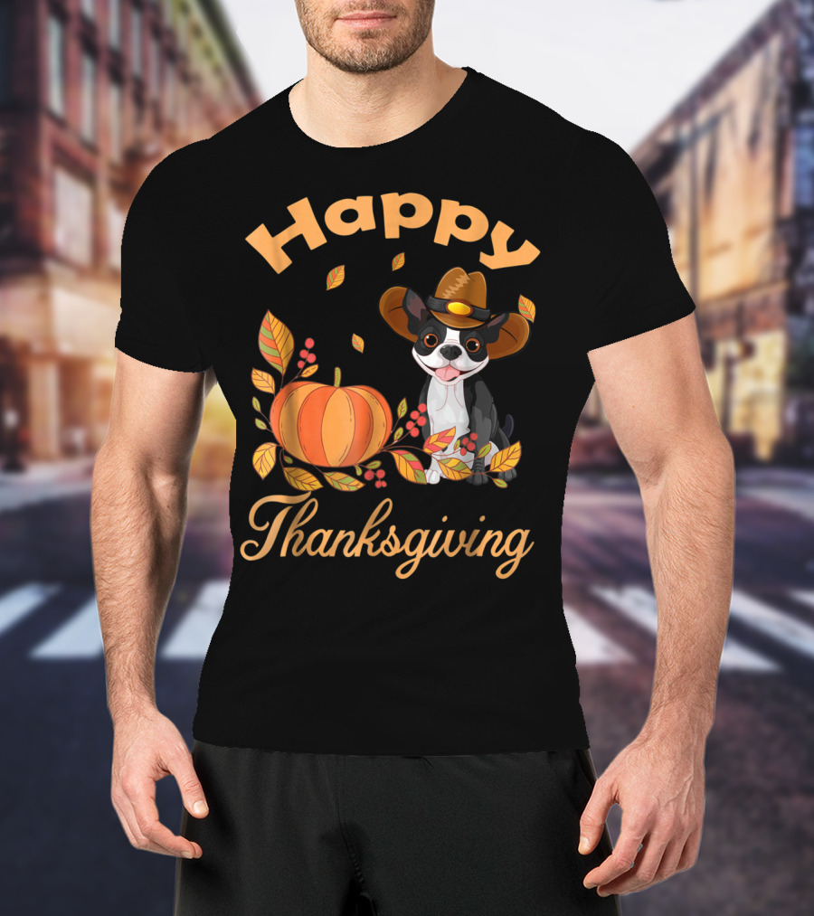 Happy Thanksgiving Boston Terriers Pilgrim T-Shirt