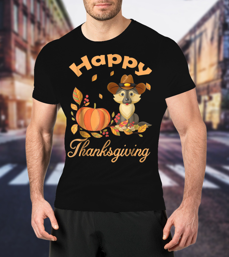 Happy Thanksgiving German Shepherd Pilgrim Pumpkin Autumn Leaves T-Shirt