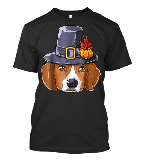 Thanksgiving Beagle Pilgrim Hat Pumpkin Leaf T-Shirt