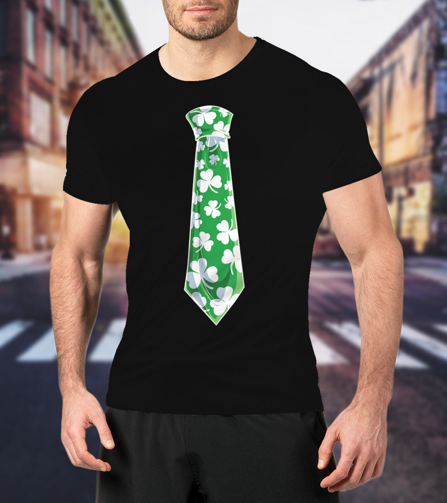 St Patricks Day Green Shamrock Tie Boys Men T-Shirt