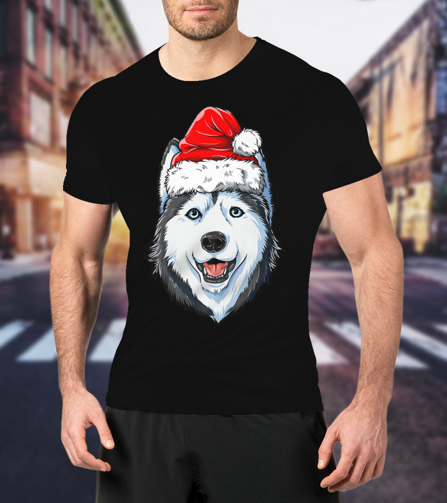 Siberian Husky Santa Christmas Hat Holiday Dog Festive T-Shirt